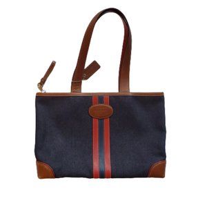 COACH Vintage Varsity Stripe Denim & Leather City Tote